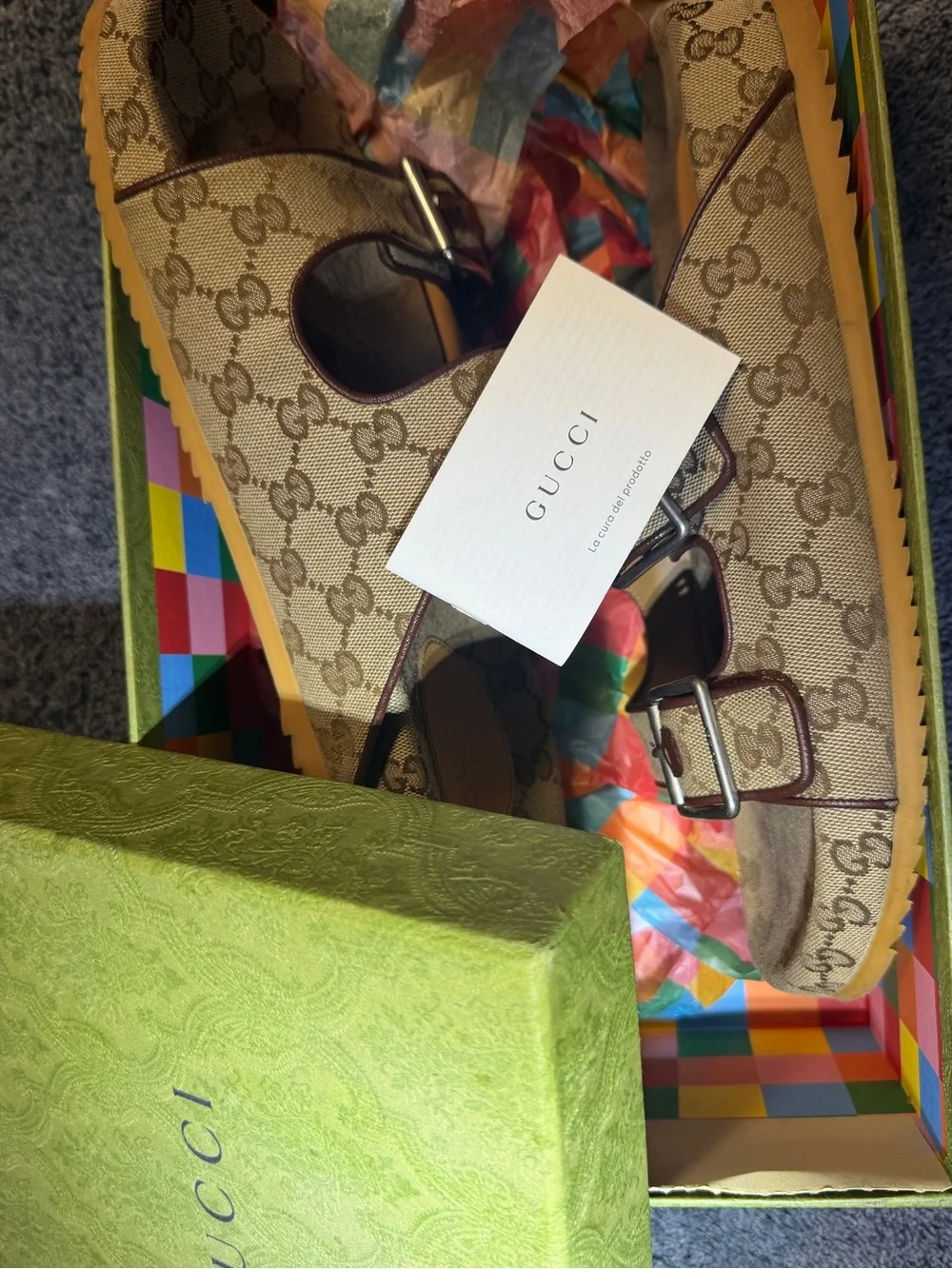 Gucci Men’s Beige GG Canvas Double-Buckle Slides